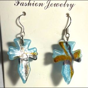 Colorful cross earrings